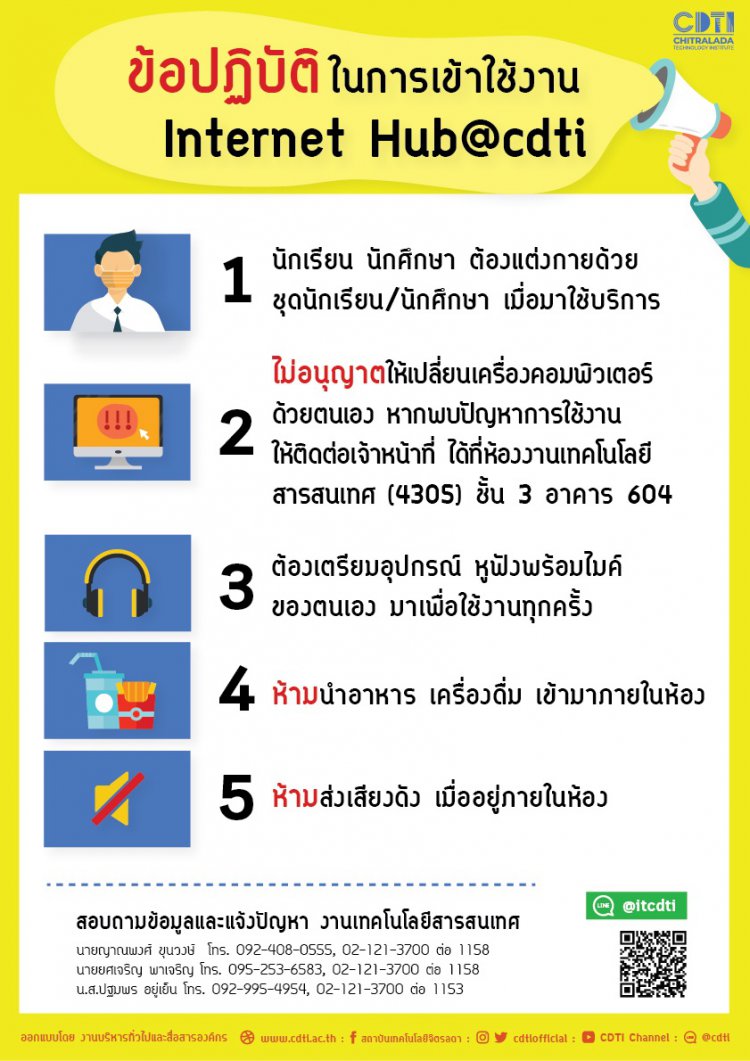 ข้อปฏิบัติ ในการเข้าใช้งาน Internet Hub@cdti — 2 พฤษภาคม 2025 — สถาบันเทคโนโลยีจิตรลดา CDTI