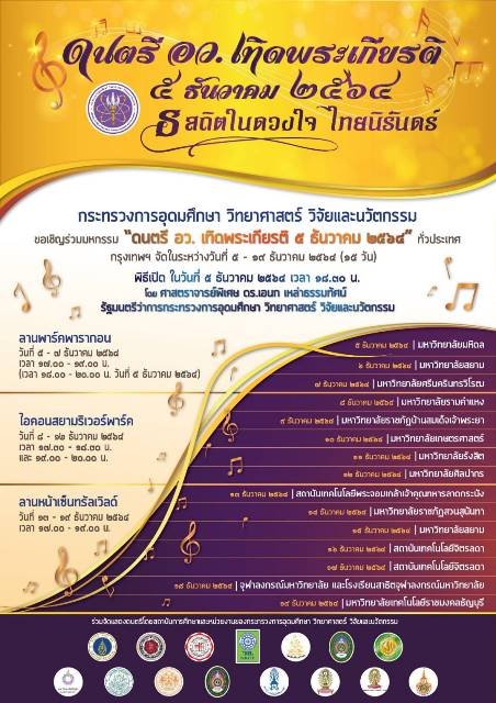 ขอเชิญเข้าร่วมกิจกรรม “ดนตรี อว.เทิดพระเกียรติ 5 ธันวาคม 2564 — 2 พฤษภาคม 2025 — สถาบันเทคโนโลยีจิตรลดา CDTI