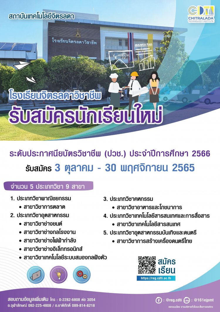 รับสมัครนักเรียนใหม่!! ระดับ ปวช. ประจำปีการศึกษา 2566 — 7 พฤษภาคม 2025 — สถาบันเทคโนโลยีจิตรลดา CDTI