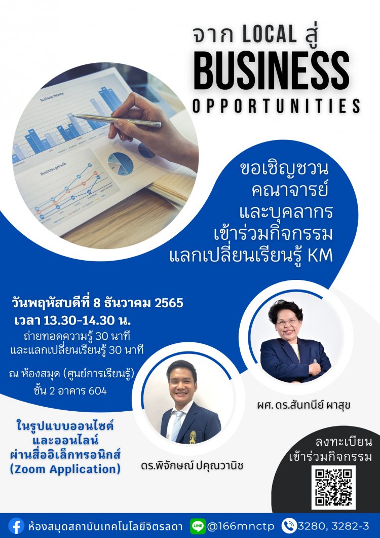 ขอเชิญร่วมกิจกรรม KM หัวข้อ "จาก Local สู่ Business Opportunities" — 2 พฤษภาคม 2025 — สถาบันเทคโนโลยีจิตรลดา CDTI