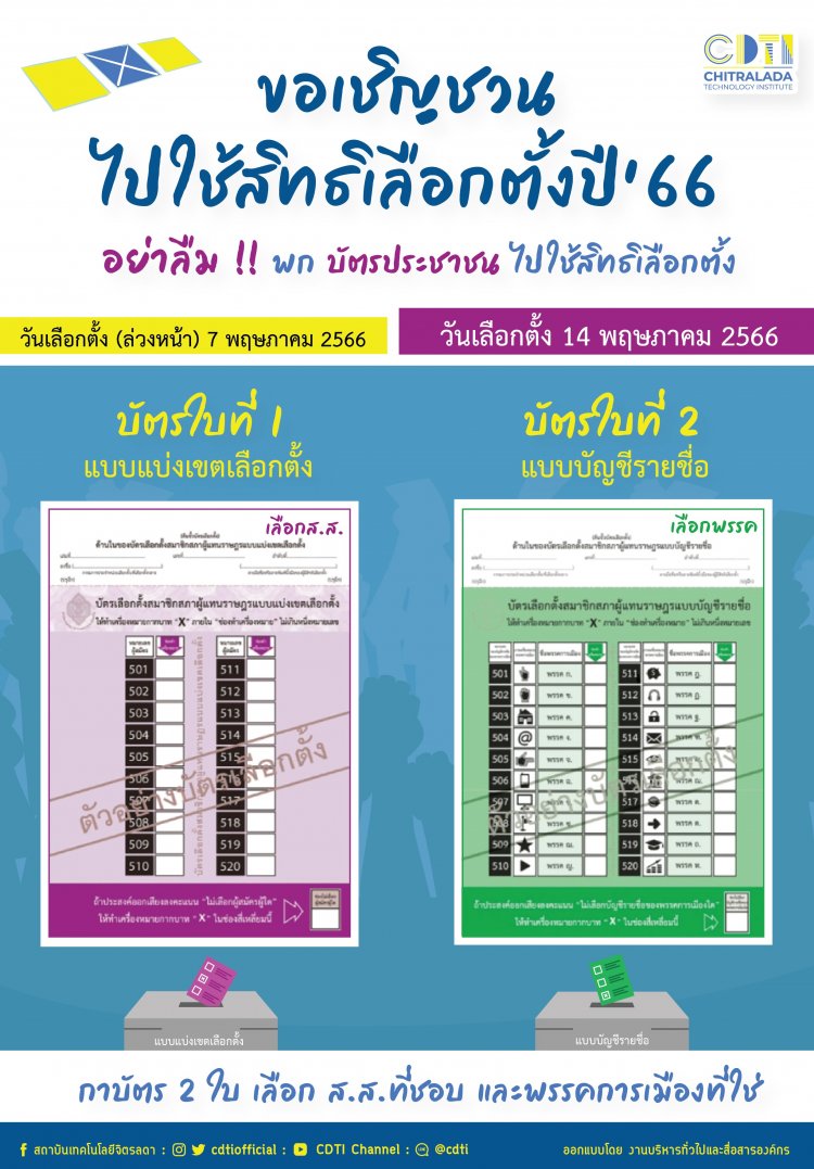 14 พฤษภาคม 2566 เตรียมบัตรประชาชนให้พร้อม เข้าคูหา มาเลือกตั้ง — 2 พฤษภาคม 2025 — สถาบันเทคโนโลยีจิตรลดา CDTI
