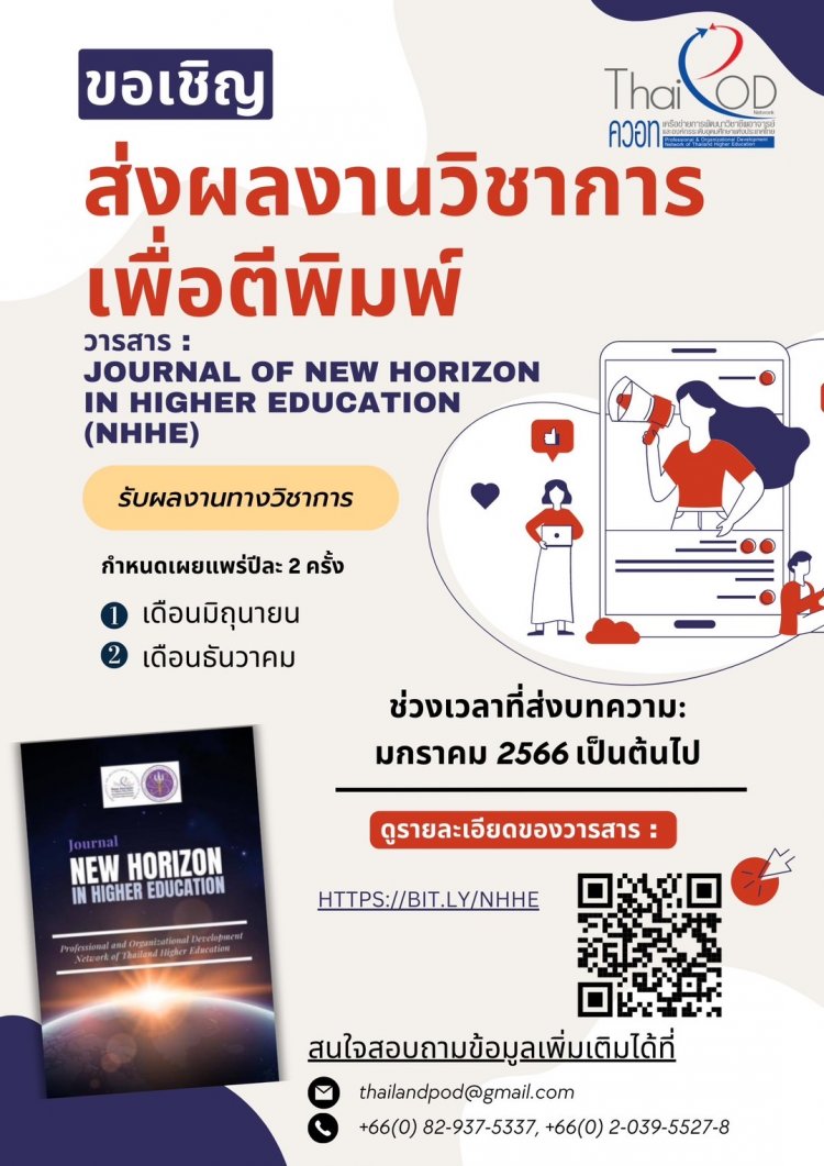 ขอเชิญส่งผลงานวิชาการเพื่อตีพิมพ์ในวารสาร Journal of New Horizon in Higher Education (NHHE) — 1 พฤษภาคม 2025 — สถาบันเทคโนโลยีจิตรลดา CDTI