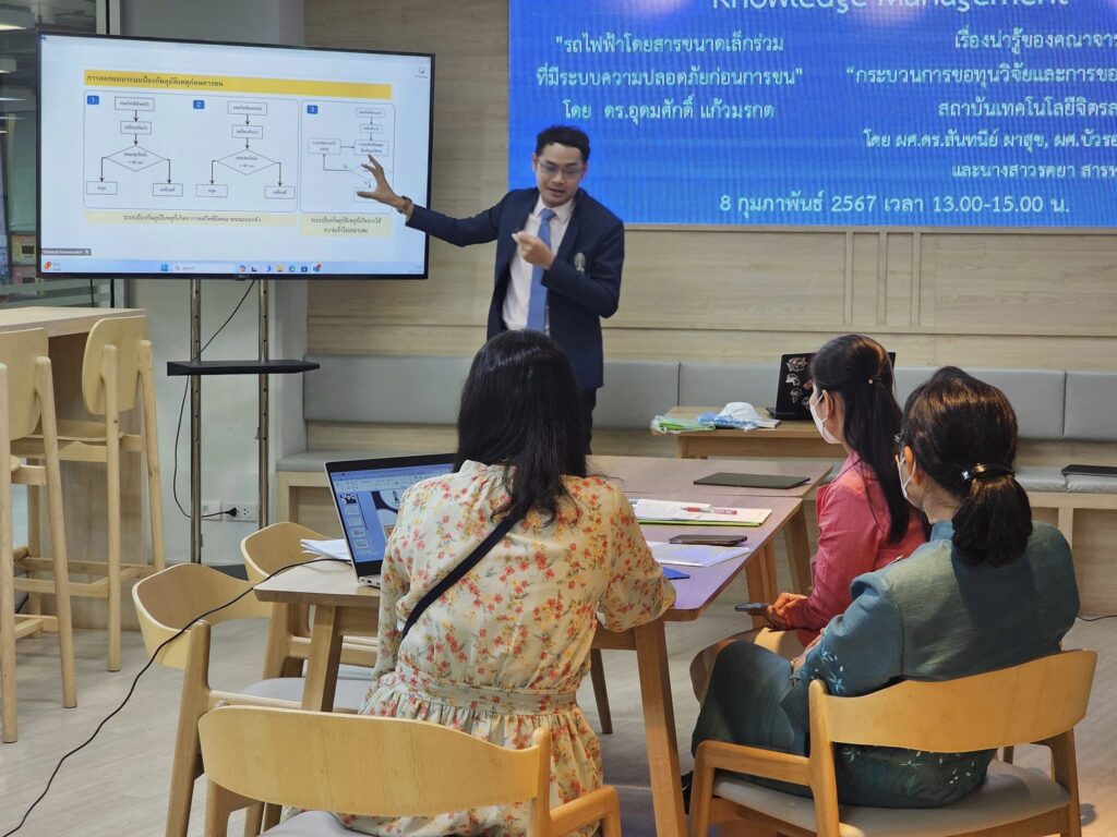 กิจกรรมแลกเปลี่ยนเรียนรู้ (KM) ในหัวข้อ "รถไฟฟ้าโดยสารขนาดเล็กร่วม ที่มีระบบความปลอดภัยก่อนการชน" และ “กระบวนการขอทุนวิจัยและการขอตำแหน่งวิชาการสถาบันเทคโนโลยีจิตรลดา” — 1 พฤษภาคม 2025 — สถาบันเทคโนโลยีจิตรลดา CDTI