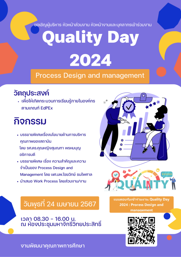 ขอเรียนเชิญเข้าร่วมกิจกรรม Quality Day 2024: Process Design and management — 2 พฤษภาคม 2025 — สถาบันเทคโนโลยีจิตรลดา CDTI