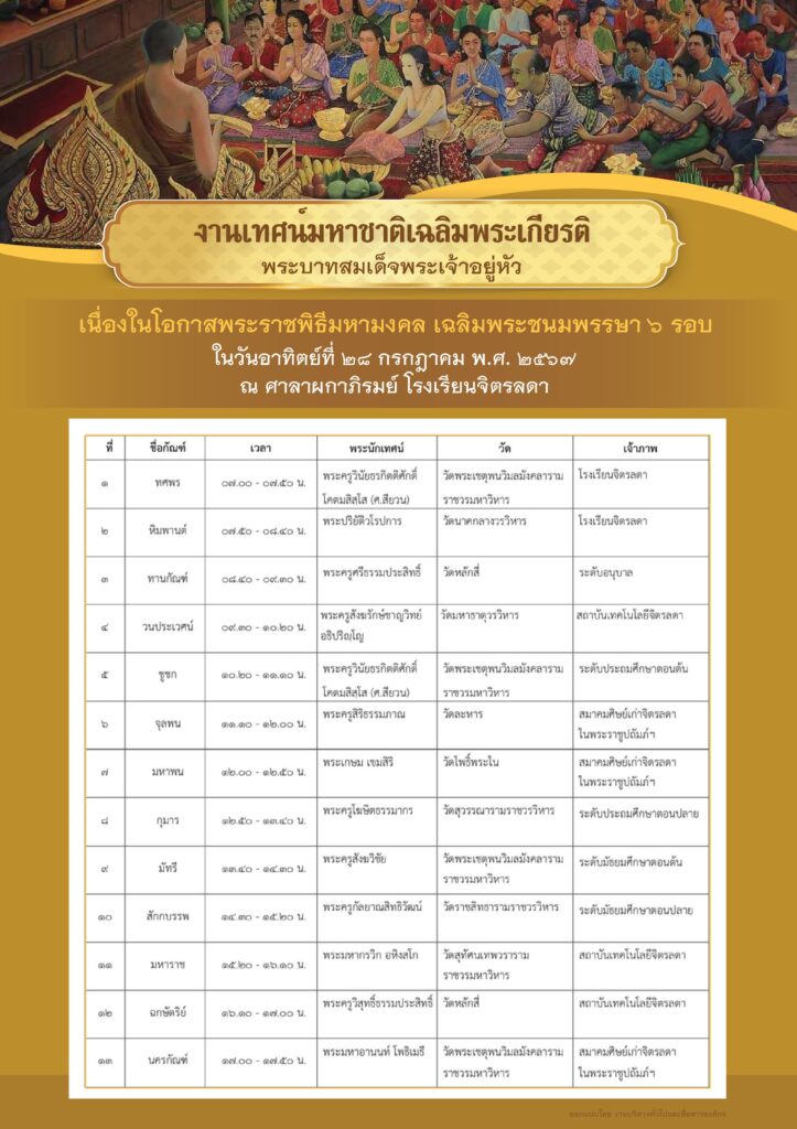 ขอเชิญร่วมทำบุญเป็นเจ้าภาพเทศน์มหาชาติ — 2 พฤษภาคม 2025 — สถาบันเทคโนโลยีจิตรลดา CDTI