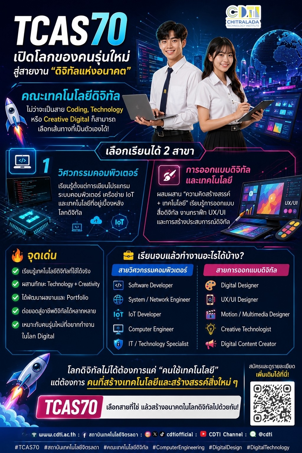 สถาบันเทคโนโลยีจิตรลดา เปิดรับสมัครนักศึกษาใหม่ ระดับปริญญาตรี TCAS 70 แล้ววันนี้! &mdash; 8 กันยายน 2026 &mdash; สถาบันเทคโนโลยีจิตรลดา CDTI