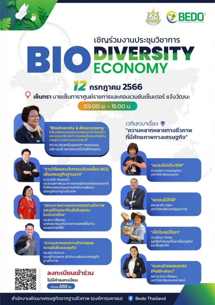 ขอเชิญร่วมงานประชุมวิชาการ BIO Diversity Economy จัดโดย สำนักงานพัฒนาเศรษฐกิจจากฐานชีวภาพ (องค์การมหาชน) — 1 พฤษภาคม 2025 — สถาบันเทคโนโลยีจิตรลดา CDTI